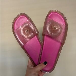 Kate Spade Pink Glitter Floral Slides